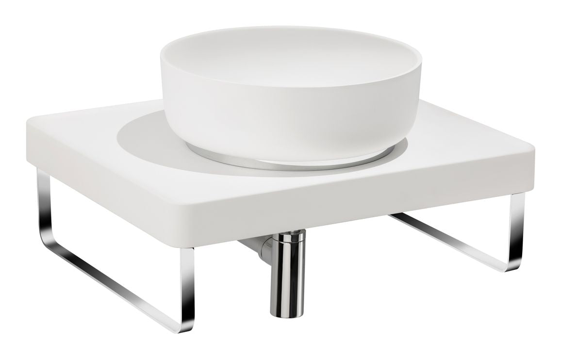 Abode Tableau/Cava Shelf & Round Basin Set - Chalk White w/Brushed Brass Finishes