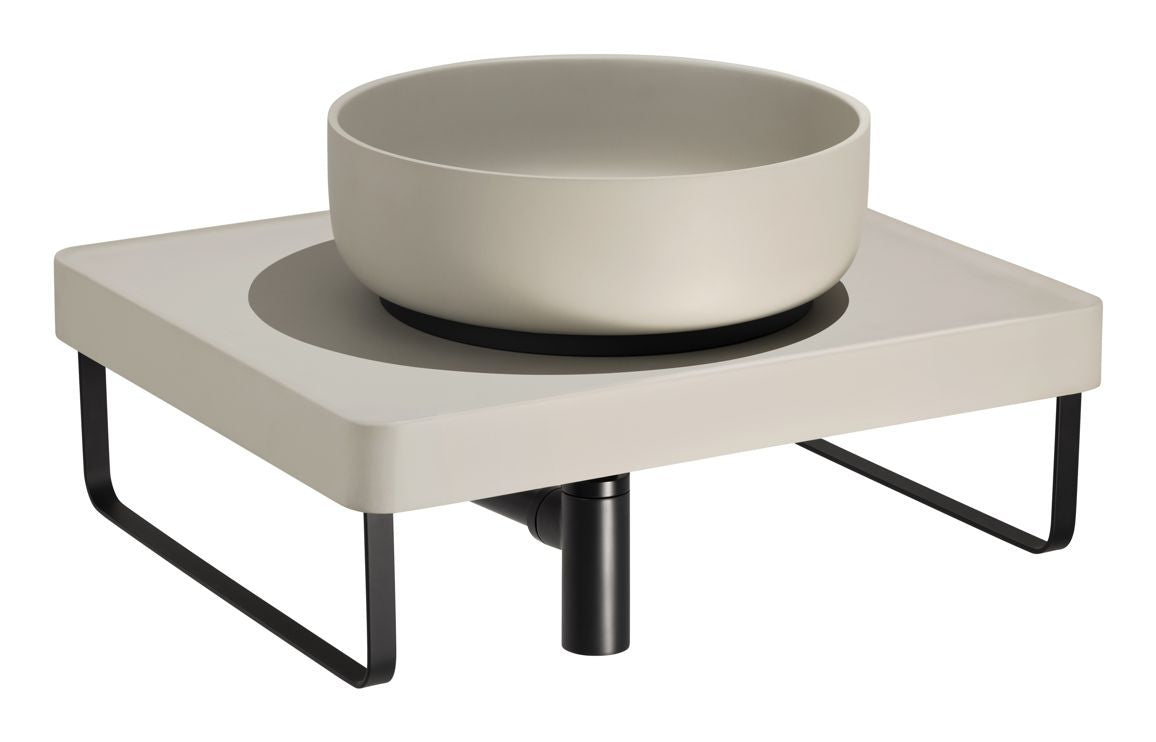 Abode Tableau/Cava Shelf & Round Basin Set - Pebble Grey w/Matt Black Finishes