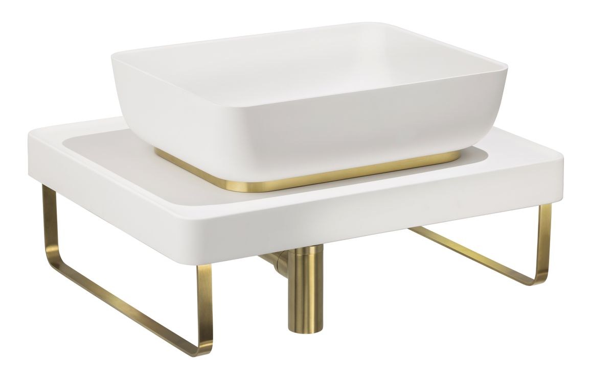 Abode Tableau/Cava Shelf & Tablet Basin Set - Chalk White w/Brushed Brass Finishes