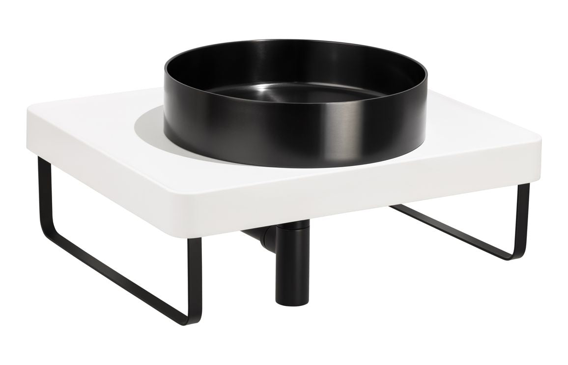 Abode Tableau/Iox Shelf & Round Basin Set - Chalk White w/Brushed Brass Finishes
