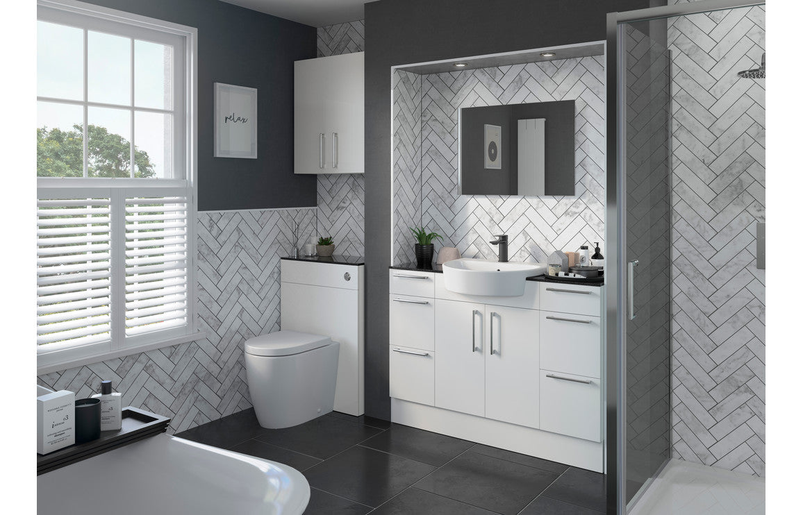 ROWALLAN 1242mm Basin & WC Unit Pack (LH) - White Gloss