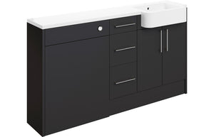 ROWALLAN 1542mm Basin & WC & 3 Drawer Unit Pack (LH) - Matt Graphite Grey