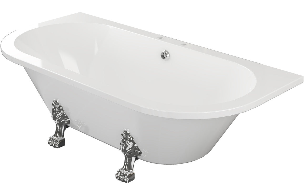 REVIVE Freestanding Back To Wall 1700x800x600mm 2TH Bath w/Feet - White