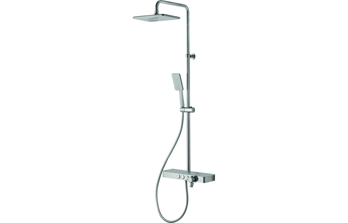 Vema Thermostatic Shower Column w/Fixed Head & Riser & Shelf & Foot Wash - Black