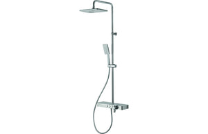 Vema Thermostatic Shower Column w/Fixed Head & Riser & Shelf & Foot Wash - Black