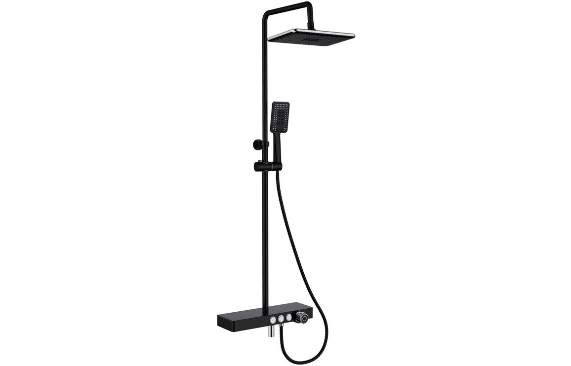 Vema Thermostatic Shower Column w/Fixed Head & Riser & Shelf & Foot Wash - Black
