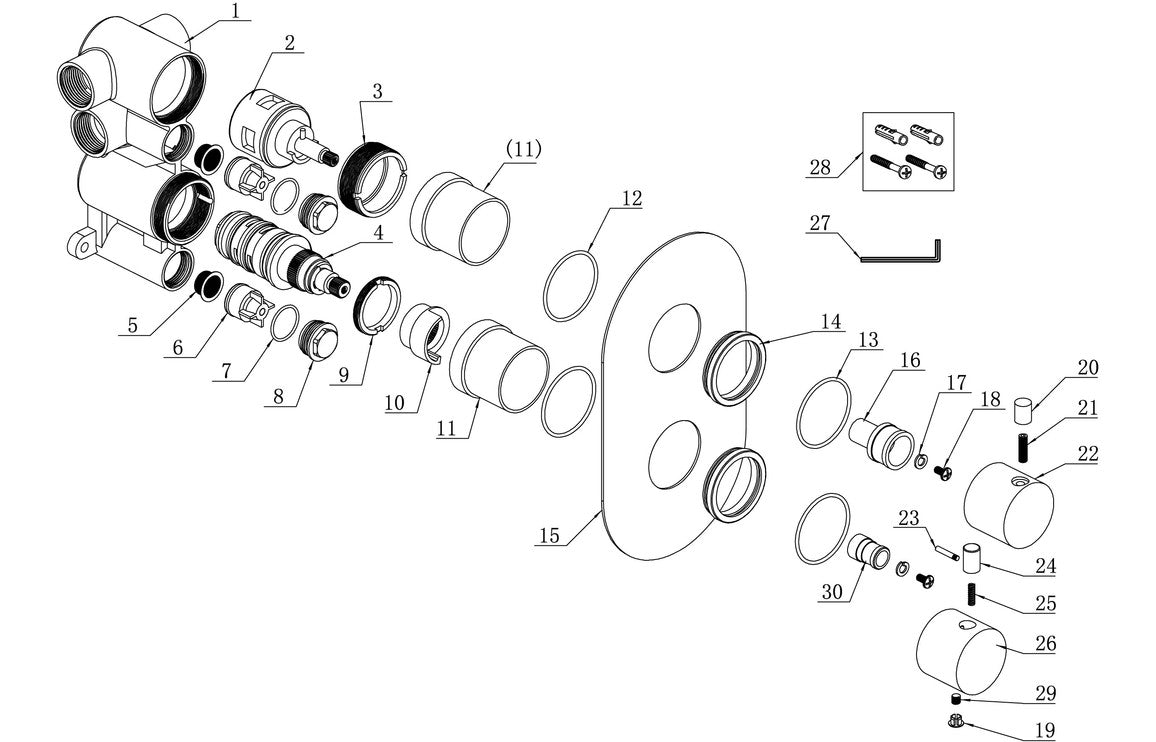 TIDE Thermostatic Two Outlet Twin Shower Valve - Chrome