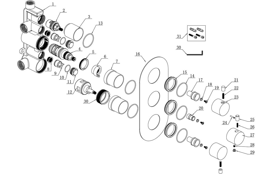 TIDE Thermostatic Three Outlet Triple Shower Valve - Chrome