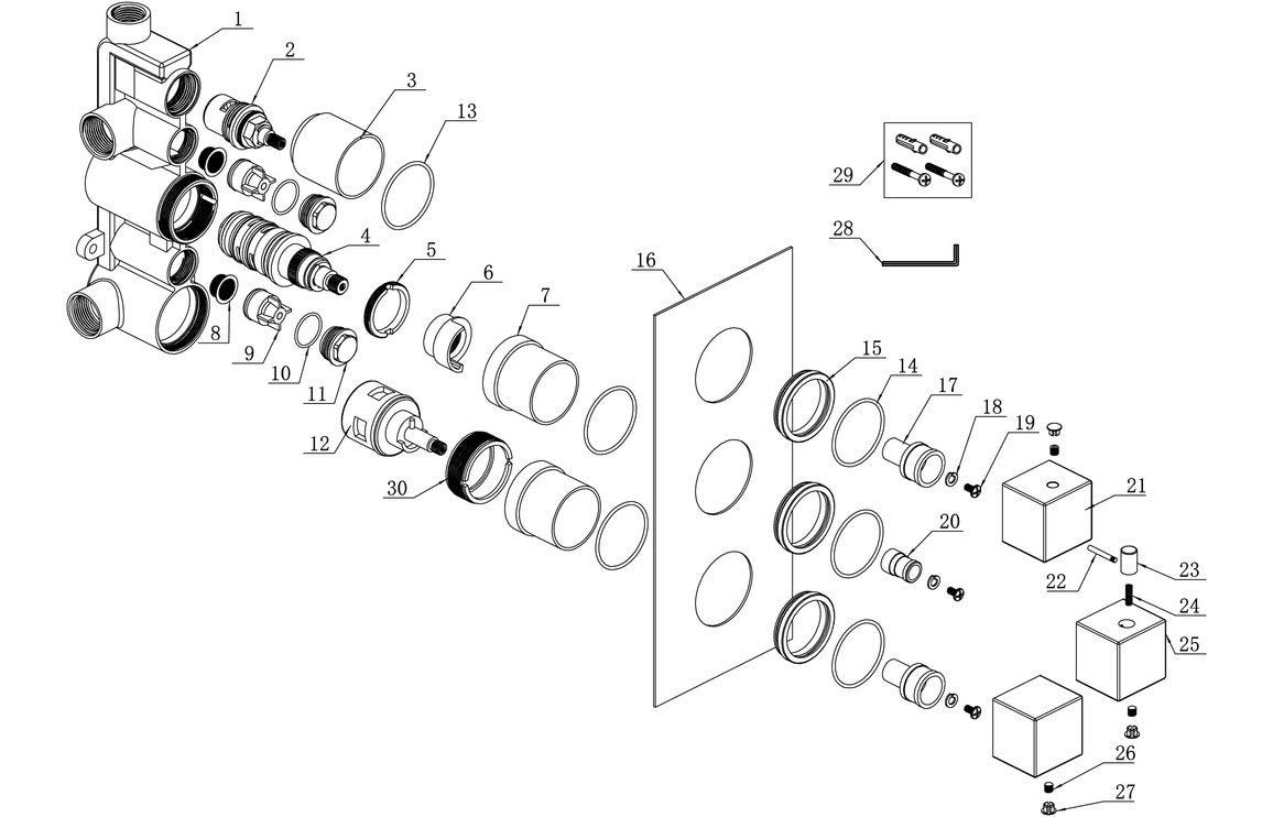 PURE Thermostatic Three Outlet Triple Shower Valve - Chrome