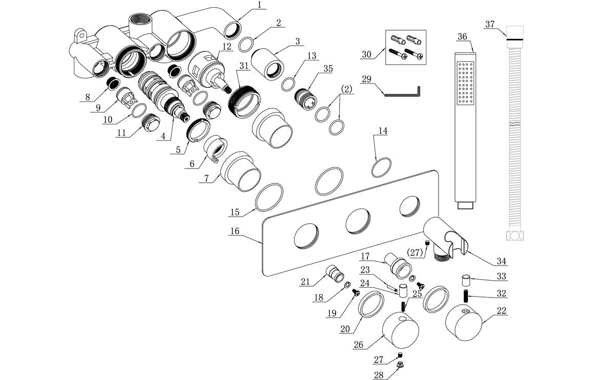 HYDRA Thermostatic Two Outlet Shower Valve w/Handset - Chrome