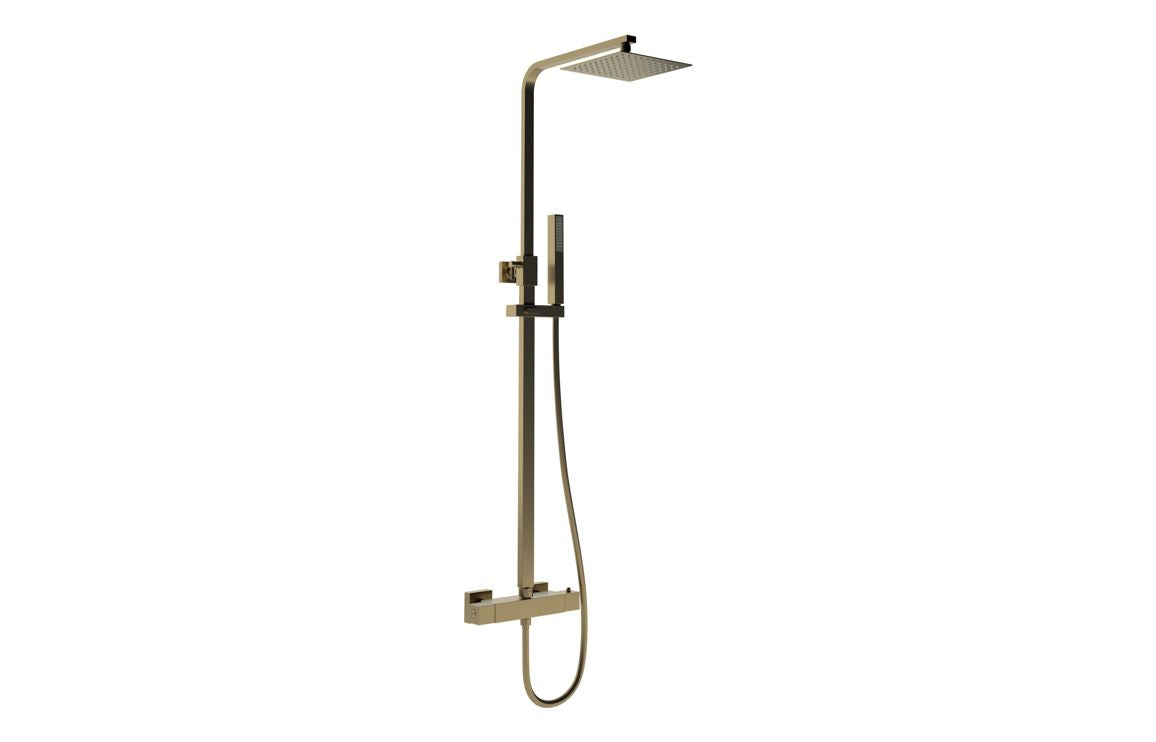 Square Thermostatic Bar Mixer w/Riser Kit - Brushed Brass