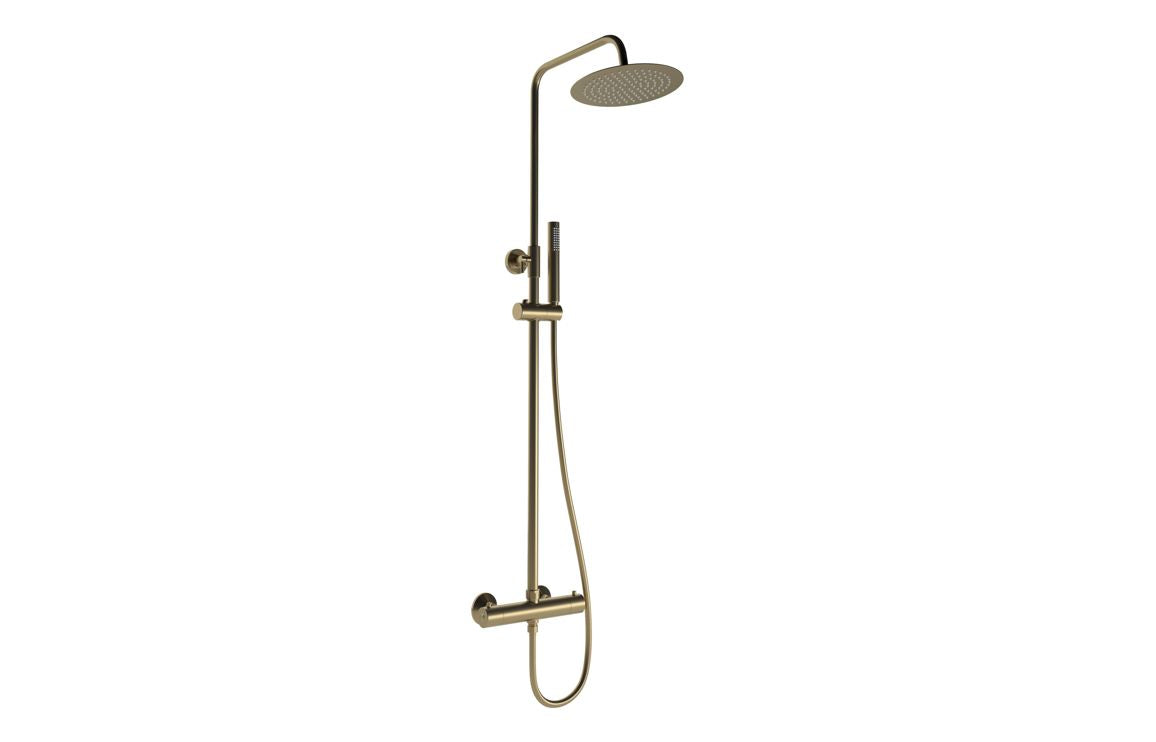 Round Thermostatic Bar Mixer w/Riser Kit - Brushed Brass