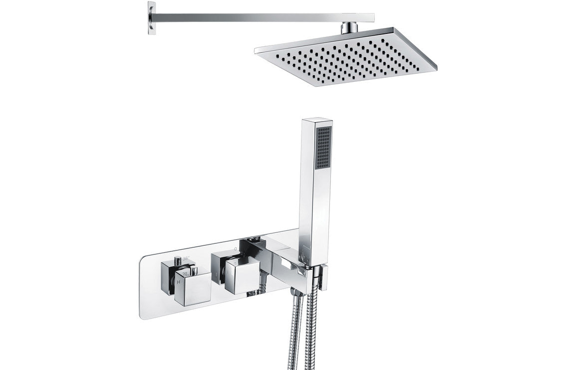 SOURCE Shower Pack One - Two Outlet Twin Shower Valve w/Handset & ABS Overhead - Chrome