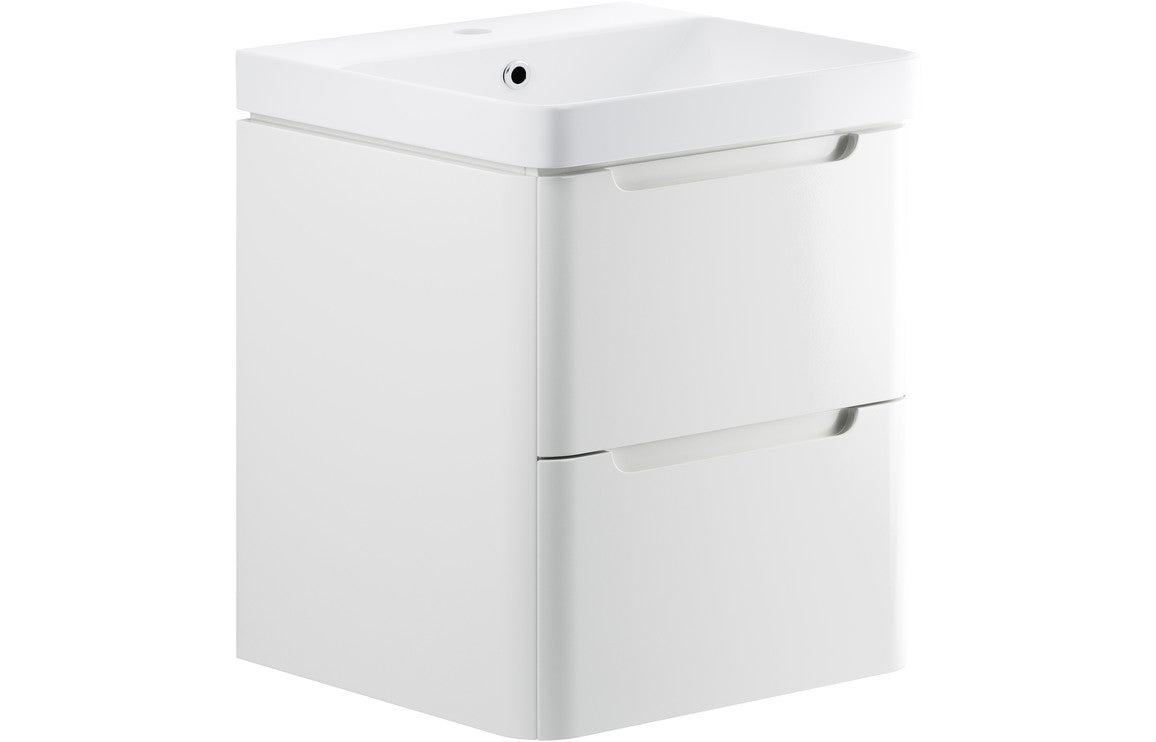 TURNBERRY 600mm 2 Drawer Wall Hung Basin Unit - White Gloss
