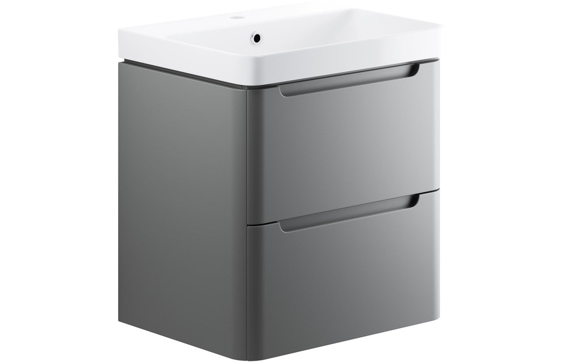 TURNBERRY 600mm 2 Drawer Wall Hung Basin Unit - Matt Grey