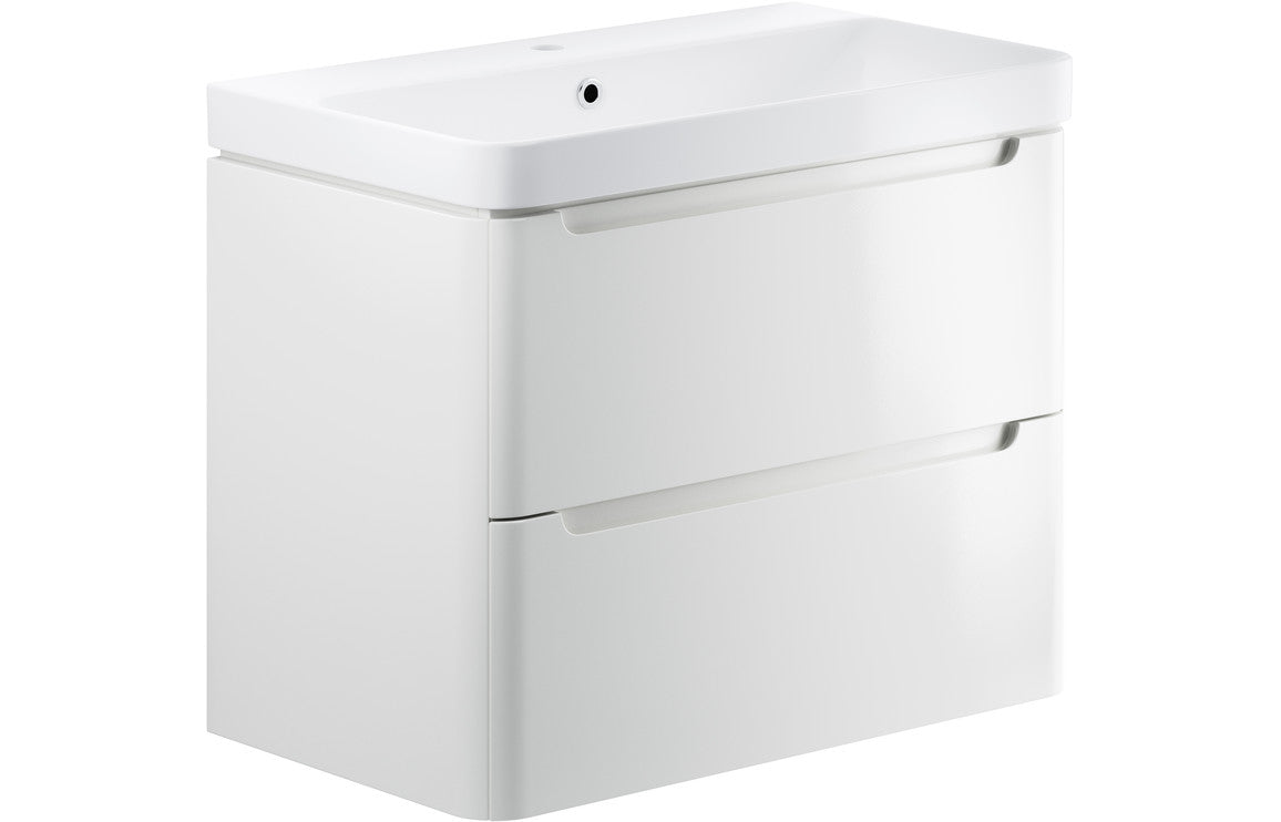 TURNBERRY 800mm 2 Drawer Wall Hung Basin Unit - White Gloss