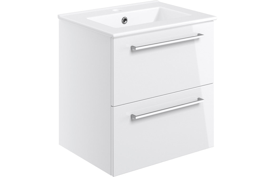 WILSON 510mm Wall Hung 2 Drawer Basin Unit & Basin - Anthracite Gloss