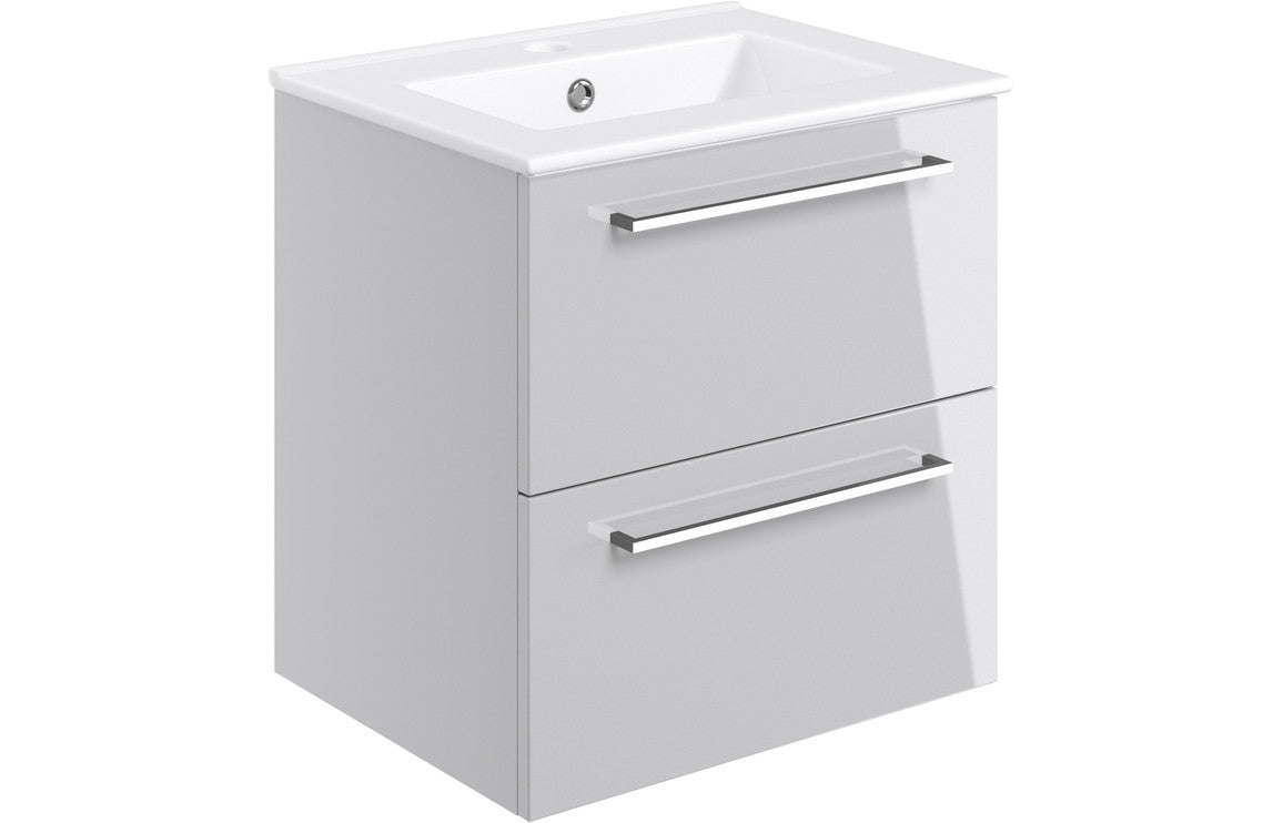 WILSON 510mm Wall Hung 2 Drawer Basin Unit & Basin - Anthracite Gloss