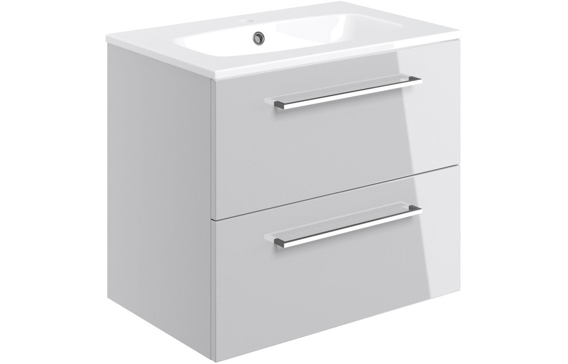 WILSON 610mm Wall Hung 2 Drawer Basin Unit & Basin - Anthracite Gloss