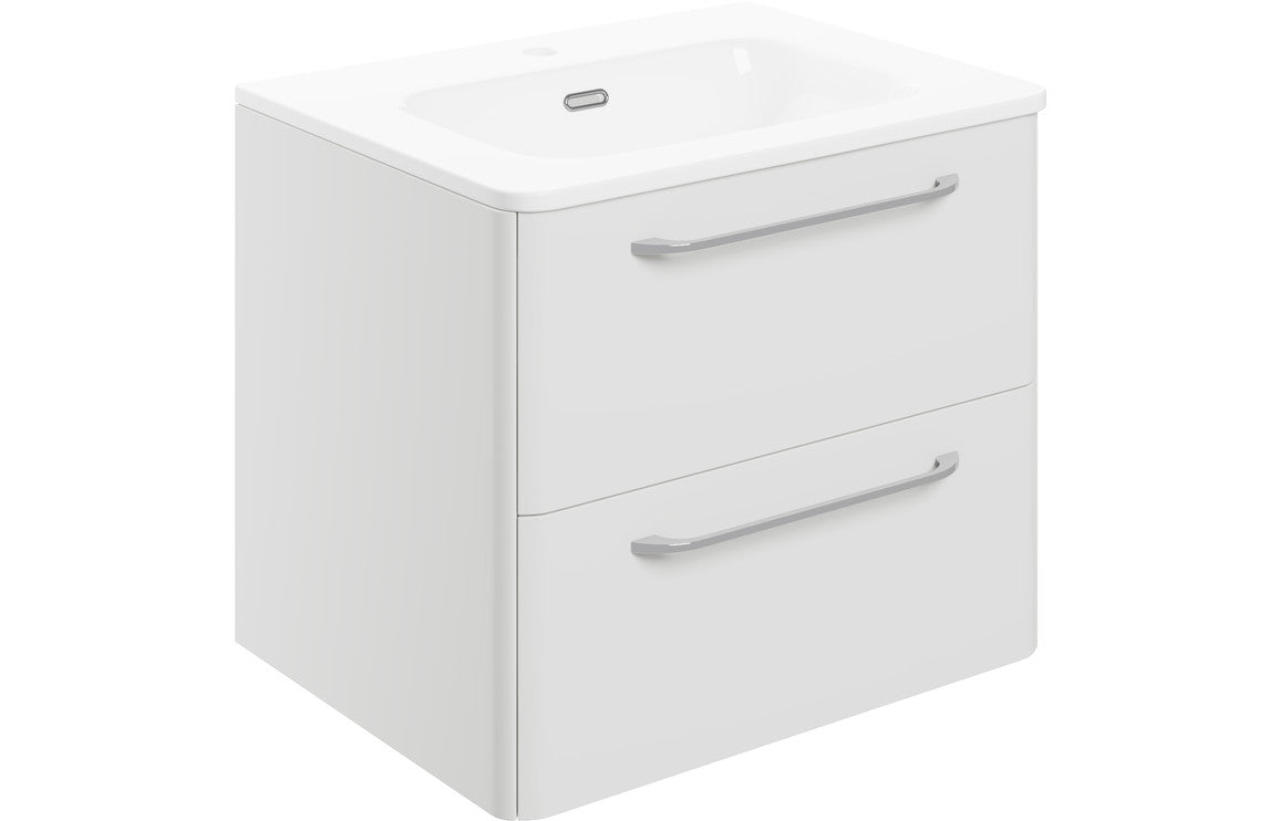TROON 610mm 2 Drawer Wall Unit & Basin - White Gloss