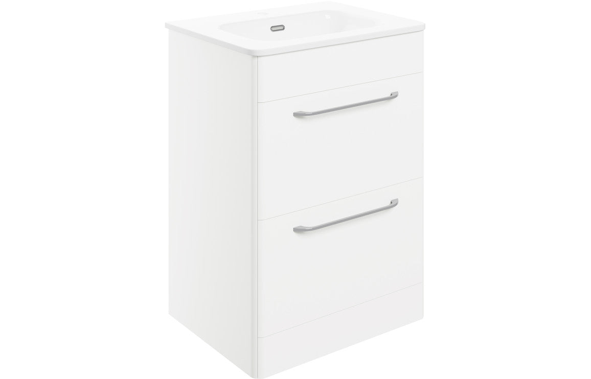 TROON 610mm 2 Drawer Floor Unit & Basin - White Gloss