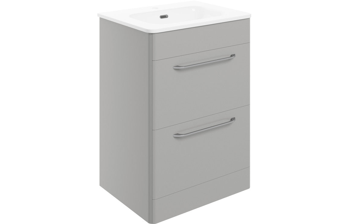 TROON 610mm 2 Drawer Floor Unit & Basin - Grey Gloss