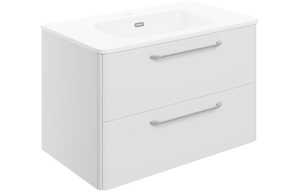 TROON 810mm 2 Drawer Wall Unit & Basin - White Gloss
