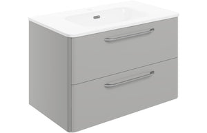 TROON 810mm 2 Drawer Wall Unit & Basin - Grey Gloss