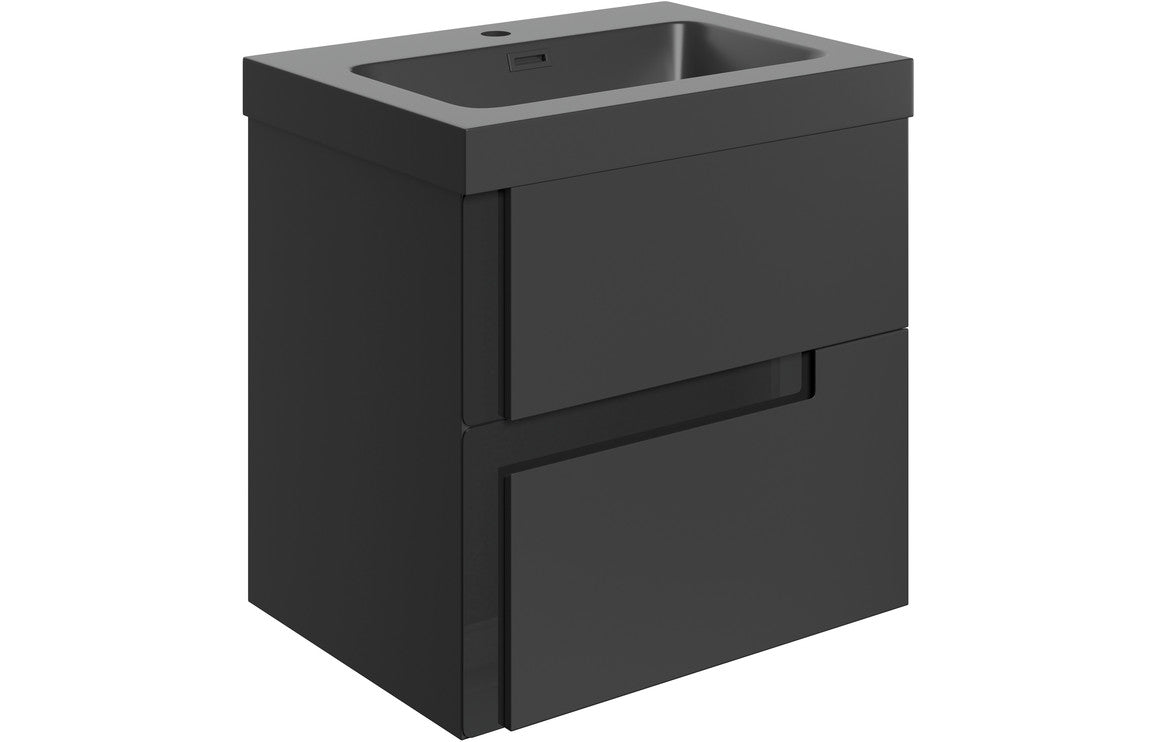 BONNYTON 605mm Wall Hung 2 Drawer Basin Unit & Co-ordinating Basin - Matt Black & Glass