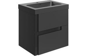 BONNYTON 605mm Wall Hung 2 Drawer Basin Unit & Co-ordinating Basin - Matt Black & Glass