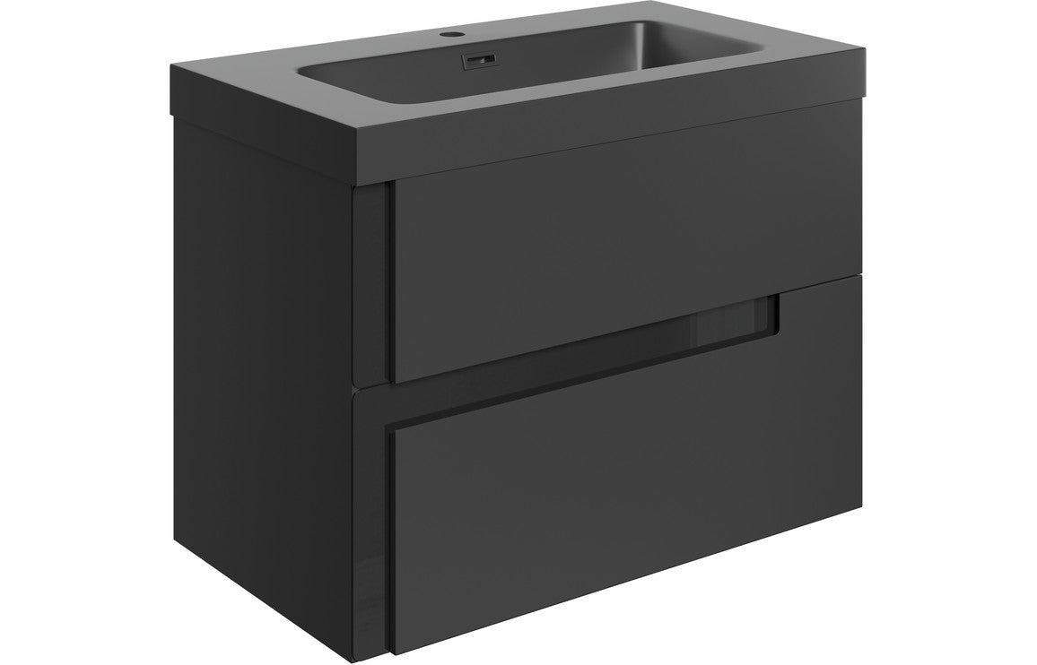 BONNYTON 805mm Wall Hung 2 Drawer Basin Unit & Co-ordinating Basin - Matt Black & Glass