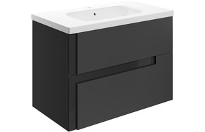 BONNYTON 815mm Wall Hung 2 Drawer Basin Unit & White Basin - Matt Black & Glass