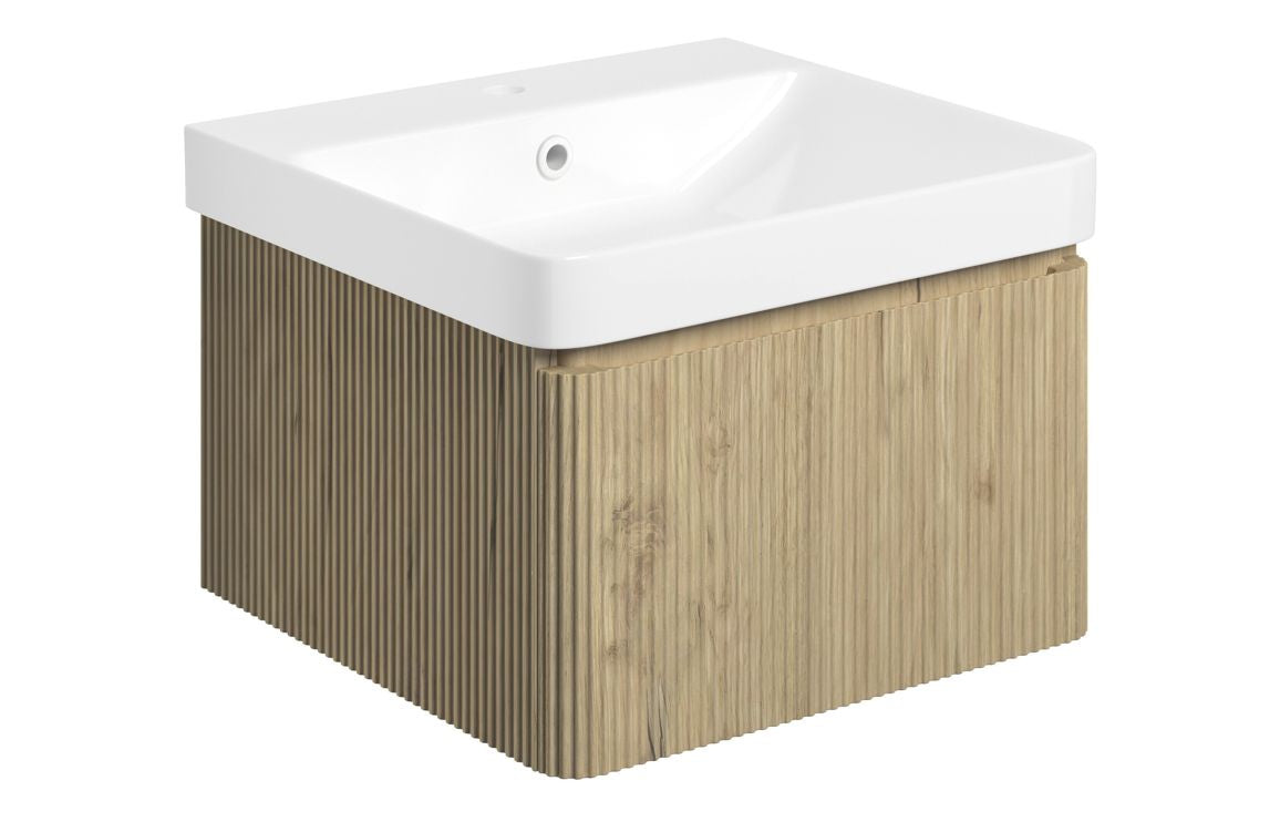 BELLEISLE 500mm Wall Hung 1 Drawer Basin Unit & Basin - Textured Oak