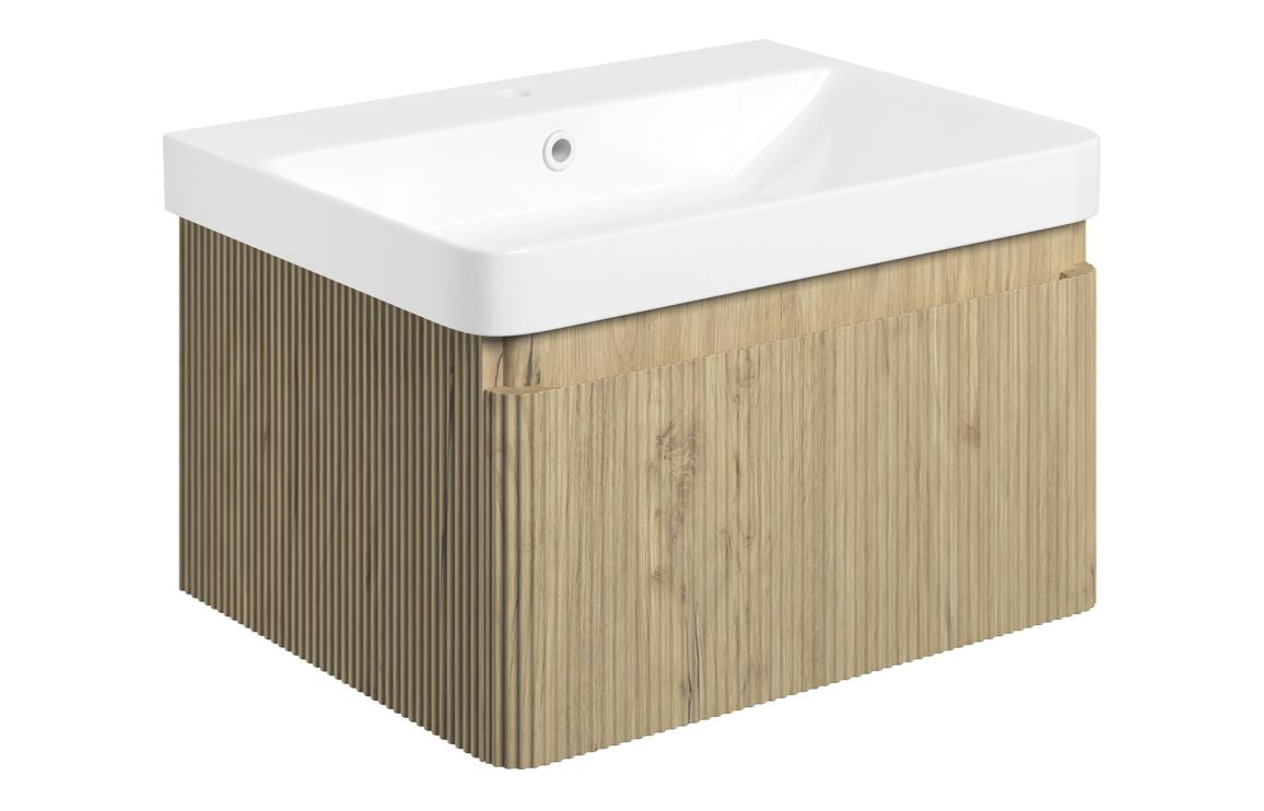 BELLEISLE 605mm Wall Hung 1 Drawer Basin Unit & Basin - Textured Oak