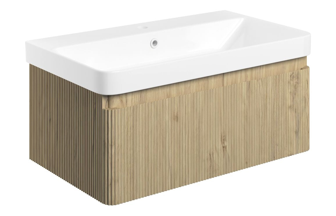 BELLEISLE 805mm Wall Hung 1 Drawer Basin Unit & Basin - Textured Oak