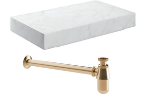 AILSA 800mm Wall Hung White Marble Basin Shelf & Black Bottle Trap