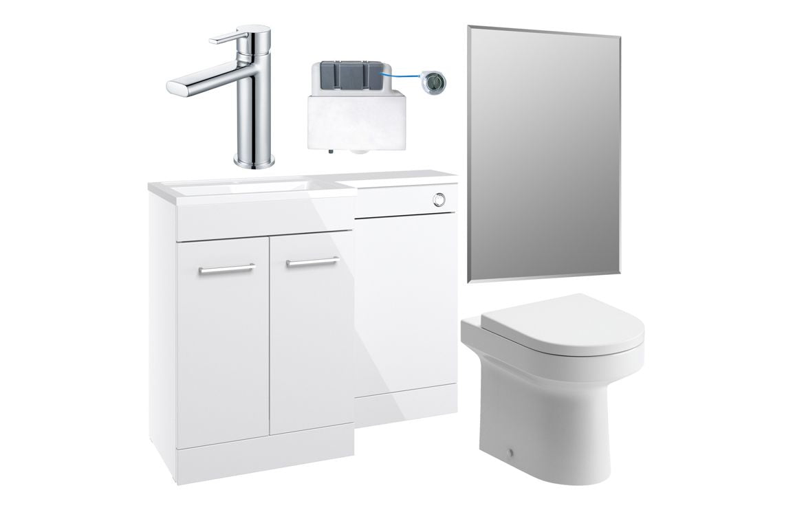CAMPBELL 1100mm Furniture & BTW WC Pack - White Gloss (LH)