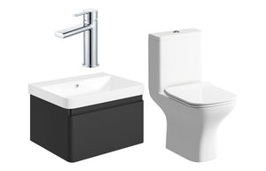 FAIRMONT 600mm Basin Unit & Close Coupled WC Pack - Matt Black w/Black Finishes