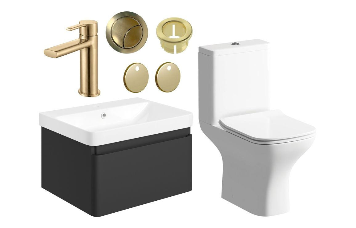 FAIRMONT 600mm Basin Unit & Close Coupled WC Pack - Matt Black w/Black Finishes
