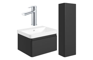 FAIRMONT 600mm Basin Unit & Tall Unit Pack - Matt Black w/Black Finishes