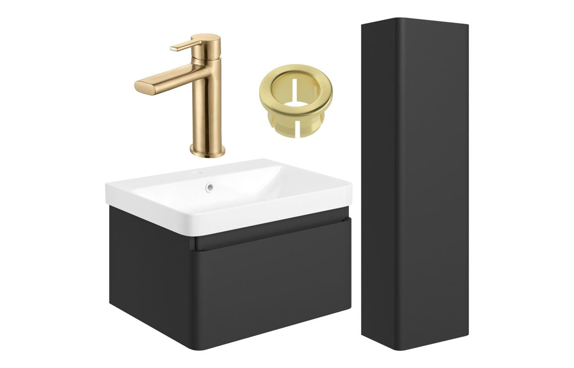 FAIRMONT 600mm Basin Unit & Tall Unit Pack - Matt Black w/Black Finishes