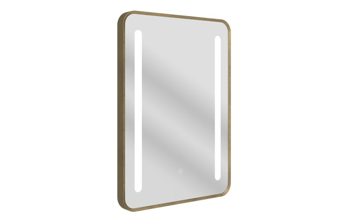 AURA 500x700mm Rounded Front-Lit LED Mirror - Brushed Brass