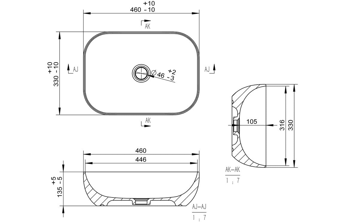 RIFT 460x330mm Ceramic Washbowl - Grey Marble Effe