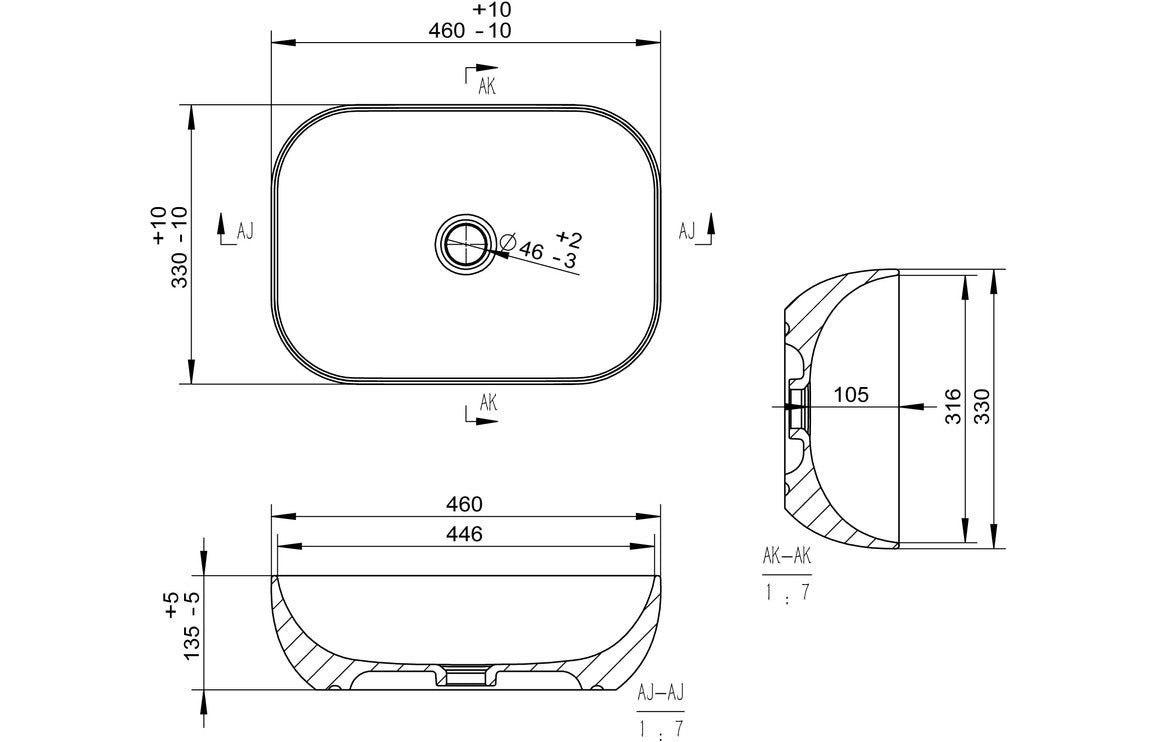 RIFT 460x330mm Ceramic Washbowl - White Marble Eff