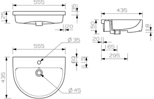 ORKNEY 555x435mm 1TH Semi Recessed Basin