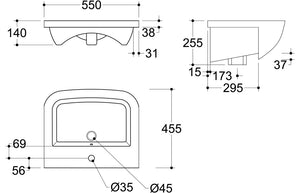 BUTE 520x400mm 1TH Semi Recessed Basin