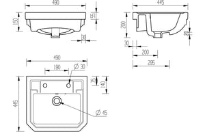 CLYDE 495x445mm 2TH Semi Recessed Basin