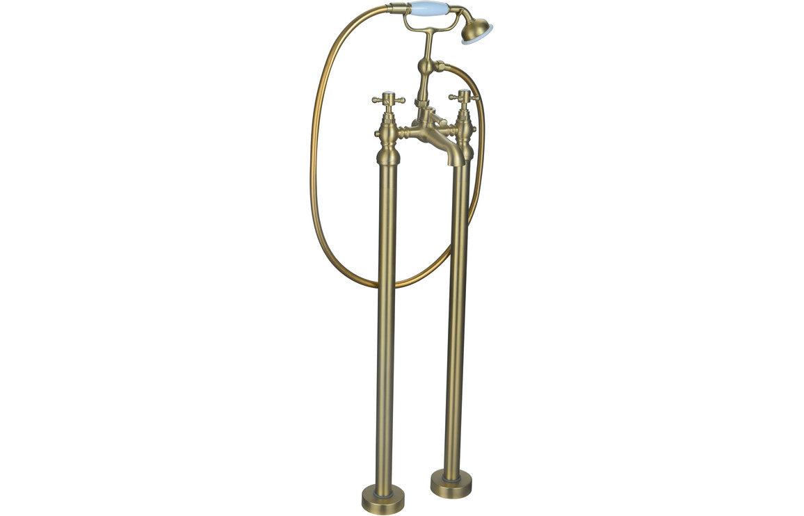 MEIKLE Floor Standing Bath/Shower Mixer & Shower Kit - Brushed Brass