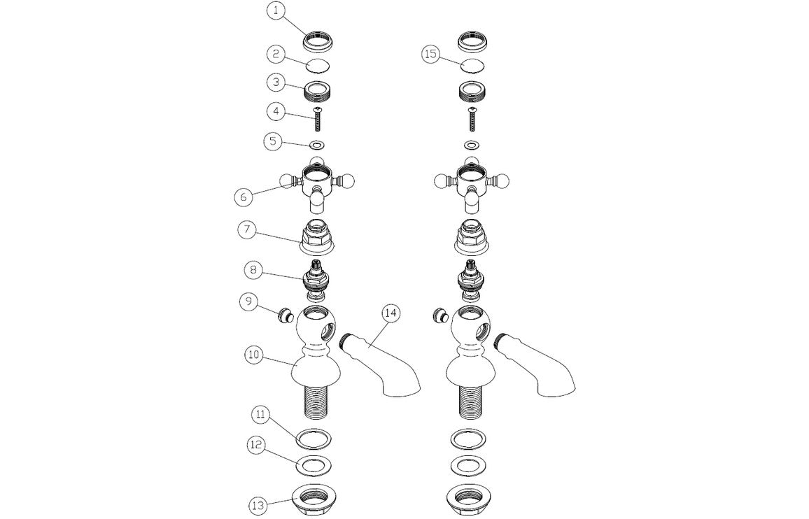 MEIKLE Bath Pillar Taps - Brushed Brass