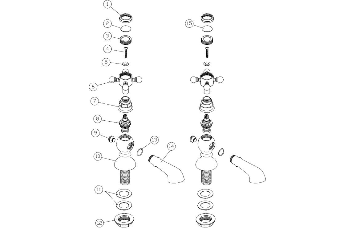 MEIKLE Basin Pillar Taps - Brushed Brass
